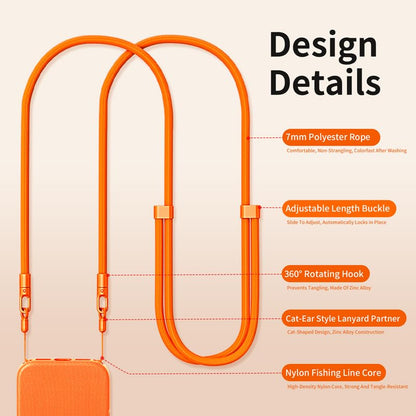 Phone Lanyard Phone Strap Crossbody Compatible with iPhone 17/Air/Pro/Max All Phone Cases with 2 Charms Dual Holes TPU Tab 360° Hook Adjustable Hands-Free Shoulder Neck Camera Strap Anti Theft Orange - color: A-orange