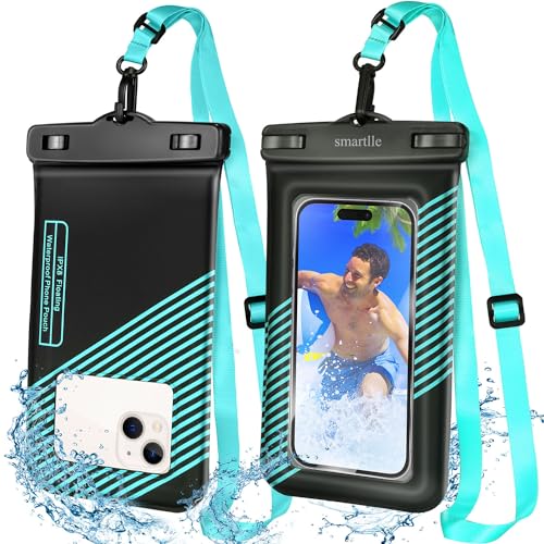 Floating Waterproof Phone Holder Pouches Cases Covers, IPX8 Cell Phone Water Protectors 1 PC w/Adjustable Neck Lanyard, for iPhone 15 14 13 Pro Max 12 11 Cyan