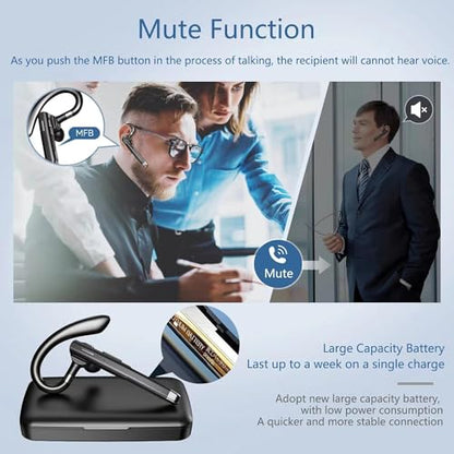 Bluetooth Headset with Microphone, Wireless Trucker Earpiece - color: Black