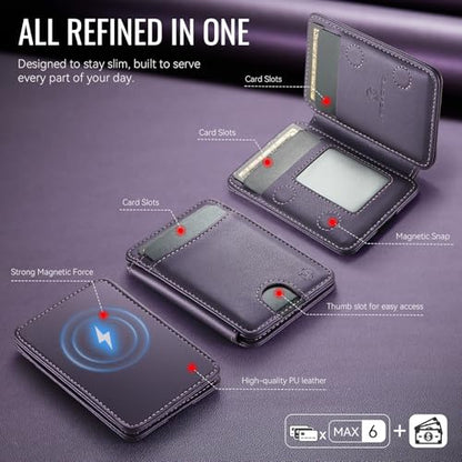 HXY for Magsafe Wallet Magnetic Card Holder RFID Blocking with Stand, 6 Card Holder for Phone Case, Slim Leather Magnetic Wallet for iPhone 17/16/15/14/13/12 Pro/Max/Plus (Purple) - color: Purple