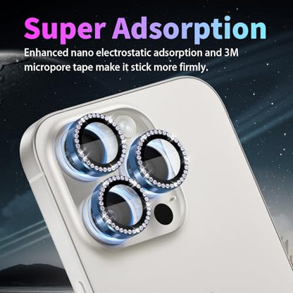 Camera Protector for iPhone 15 Pro/15 Pro Max, Diamond Dark Blue - color: Diamond Dark Blue