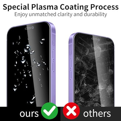 3 Pack Privacy Screen Protector foriPhone 12/12 Pro, 9H Hardness Double Shatterproof Anti-Spy Tempered Glass Film, Easy Installation, Case-Friendly - size: iPhone 12/12 Pro