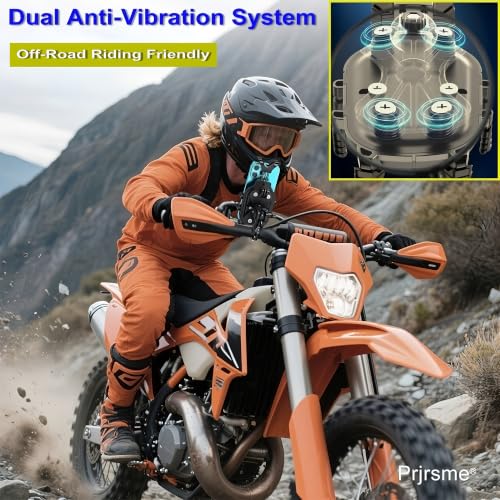 Motorcycle Phone Mount, Heavy Duty Bike Holder with 8-Claw Spider Lock & 4 Shock Absorbers - Anti-Vibration Dual Cushion, Dual Lock System, Action Camera Expansion, for 4.5-7.2" Cellphones