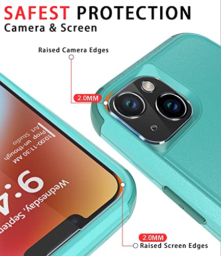 Diverbox for iPhone 14 Case [Shockproof] [Dropproof] [Tempered Glass Screen + Camera Lens Protector],Heavy Duty Protection Phone Case Cover for Apple iPhone 14 (Teal) - color: Teal-3in1