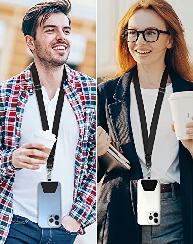 SHANSHUI 2 Pack Phone Lanyard, 4X Durable Pads Universal Nylon Cell Phone Neck & Crossbody Adjustable Cell Phone Lanyard Tether Fit All Smartphones - color: Blackgrey X2, size: 23inch