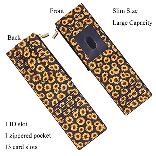 Chelmon Women's RFID Slim Card Holder Wallet | Thin Bifold Multi Card Case with Zipper Coin Pocket Purse for Women(Sunflower) - color: Sunflower