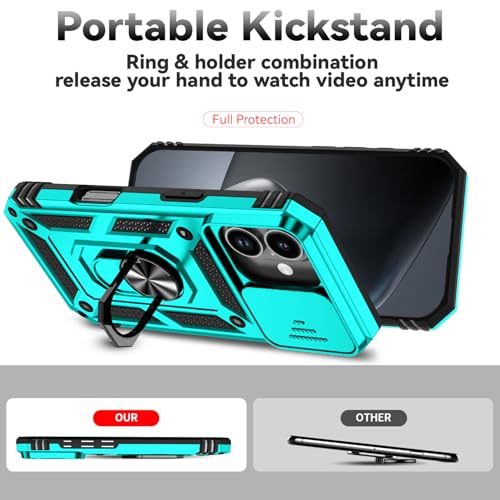 for iPhone 17 Case, with Slide Camera Cover HD Screen Protector [Military Grade 16ft. Drop Tested] Ring Holder Kickstand Protective Phone Case for Apple iPhone 17, Mint - color: Mint w/ Slide Camera 2nd gen. Military Grade