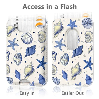 Tropical Magnetic Wallet Compatible with Magsafe Wallets for iPhone 17/16/15/14/13/12 Series Pro Max Plus Cute Phone Conch Card Holder Fit 3 Cards for Women Lether Mag Safe Coastal Shells - color: Z-Coastal Shells