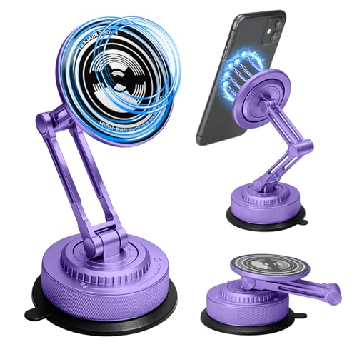 All-Metal Alloy Long Arm Magnetic Suction Cup Car Phone Mount(Purple) - color: Purple