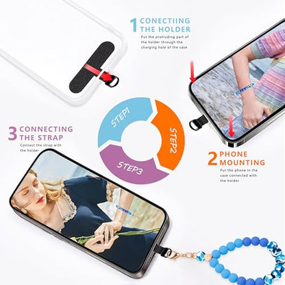 Silicone Beaded Phone Wrist Strap for Women, Elastic Wristlet - color: Dark Blue