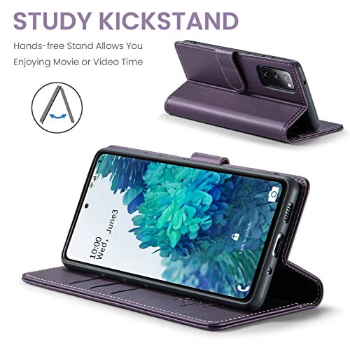 FLIPALM Wallet Case for Samsung Galaxy S20 FE 5G, Purple | Card Holder, RFID Blocking, PU Leather Folio Flip, Kickstand, Protective Shockproof Cover - color: Purple
