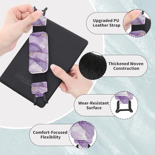 Secure Hand Strap for 6-7.5" Kindle and Tablets, Versatile Lightweight Faux Leather E-Book Grip Holder, Heavy-Duty E-Book Accessories for Reading Lover Gift (Purple Marble) - color: Purple Marble