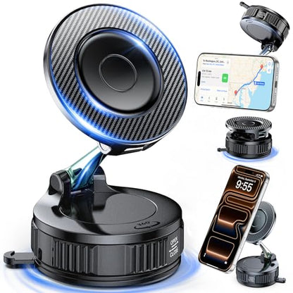 EGV Car Phone Holder for MagSafe, 360° Adjustable Carbon Fiber Mount - color: Holder Black