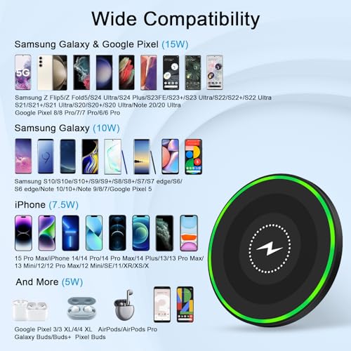Fast Wireless Charging Pad Samsung S25FE S25 S26 Ultra Charger Stand Wireless Android Phone Charger 15W for Samsung Galaxy S26 S25 S24 Plus S23 S22, Pixel 10 Pro, iPhone 17 16, with 18W Adapter