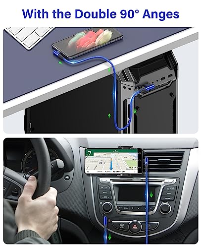 USB to USB C Cable 3.1A Fast Charge Right Angle CarPlay 6.6ft 2-Pack Blue - color: Blue, size: 6.6ft+6.6ft