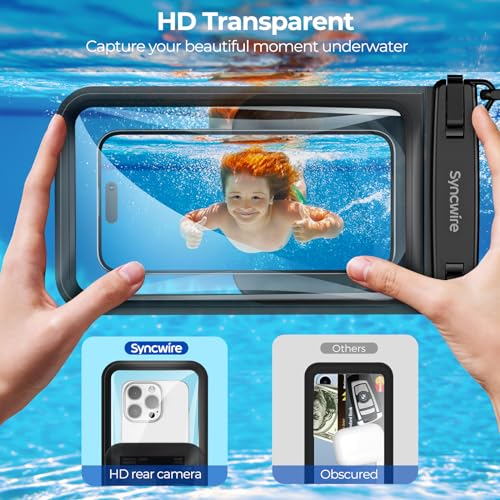 SYNCWIRE Waterproof Phone Case, 2-Pack IPX8 Double Space Waterproof Phone Pouch for iPhone 15 14 13 12 Pro Max XR X SE 2022 8 Samsung S24 S23 S22 Ultra S21 Phones Under 8.5 Inch - Black