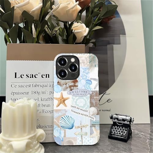 Case Compatible with iPhone 14 Pro Max, Cute Dual Layer Hybrid Phone Cover, Military Grade Drop Protection, Aesthetic Shockproof Phone Case for Women Girls, Boho Beach Summer Collage - color: Boho Beach Summer Collage, size: Iphone 14 Pro Max