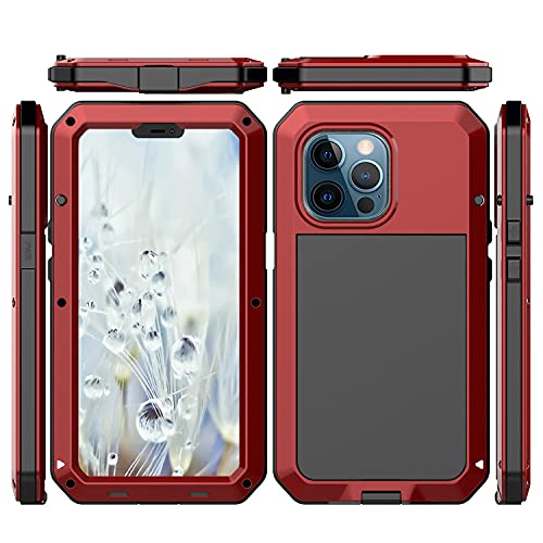 for iPhone 13 Pro Max Case,360 Full Body Protective Heavy Duty Shockproof Tough Armour Aluminum Alloy Metal Case with Silicone Built-in Screen Protector for iPhone 13 Pro Max 6.7" - Red - color: Red