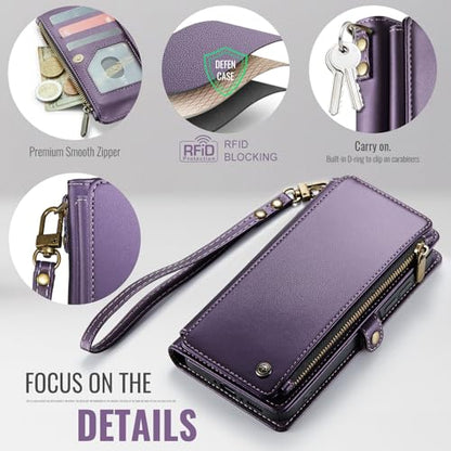 Defencase for Samsung Galaxy A36 5G Wallet Case with Card Holder, Purple | RFID Blocking, Zipper Pocket, Durable PU Leather, Wrist Strap, Fashion Snap Flip Phone Cases Cover with Stand for Women Men - color: Aesthetic Purple