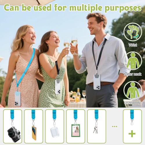 takyu Phone Lanyard, 2 Pack Adjustable Anti-Drop Neck/Wrist Strap with 2 PcsTether Patches, Secure Hands-Free Compatible for iPhone Samsung Perfect for Nurses, Teachers, Travel, Hiking Black+Blue - color: Black + Blue