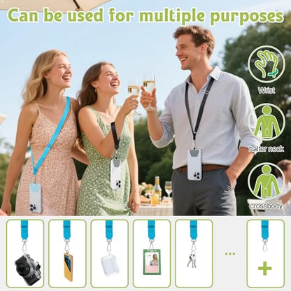 takyu Phone Lanyard, 2 Pack Adjustable Anti-Drop Neck/Wrist Strap with 2 PcsTether Patches, Secure Hands-Free Compatible for iPhone Samsung Perfect for Nurses, Teachers, Travel, Hiking Black+Blue - color: Black + Blue
