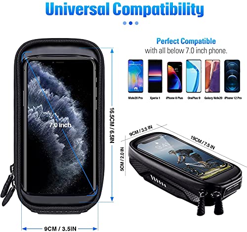 HUANLANG Bike Phone Mount Bag Bike Front Frame Top Tube Handlebar Bags Waterproof Bicycle Cell Phone Mount Case with Touch Screen Phone Holder for Bike Bag Shockproof,Bike Pouch for Phone Below 6.7"