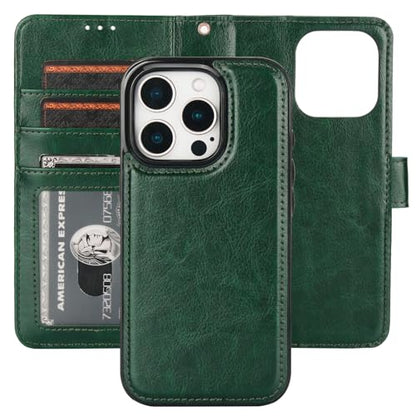 Bocasal Detachable Wallet Case Card Holder for iPhone 16 Pro, Green | RFID Blocking Kickstand Card Slots Holder PU Leather Magnetic Shockproof Wrist Strap Removable Flip Protective Cover 6.3 inch - color: Green