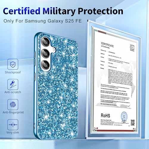 S25 FE Glitter Case for Samsung Galaxy S25 FE 5G Phone Case for Women Girls, Slim Ultra Thin Matte Back Shockproof Protective Cover for Samsung S25 FE 5G, Crystal Bling Case, 2025 (Blue) - color: Blue