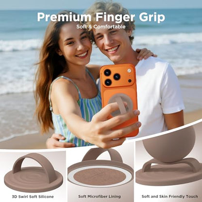 Magnetic Phone Grip Ring, Compatible with MagSafe, Upgraded Liquid Silicone for Secure Comfort, Rotating Finger Loop Ring Grip Holder for iPhone 17/16/15/14/13/12 Pro Max Plus, Light Brown - color: Light Brown
