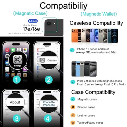 Magnetic for iPhone 17e/iPhone 16e Wallet Case, Deep Blue - color: Deep Blue, size: iPhone 17e/16e
