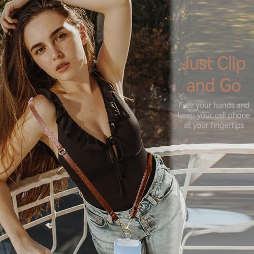 Clip and Go Phone Strap Crossbody Wrist 2 in 1 Leather Lanyard with Tether Hanging Loops Adjustable Anti-Theft Purse Replacement Handbag Long Thin Shoulder Neck Straps for All Phones Keys Bags Brown - color: Brown