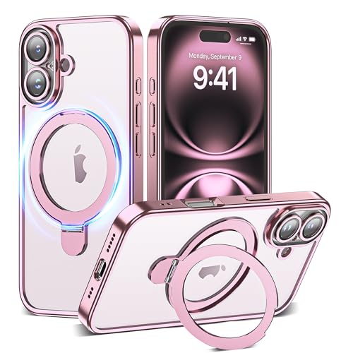 for Plating iPhone 16 Case with Magnetic Stand,Rose Gold - color: Rose Gold, size: iPhone 16