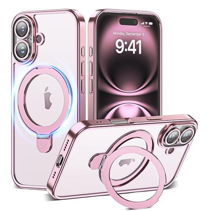 for Plating iPhone 16 Case with Magnetic Stand,Rose Gold - color: Rose Gold, size: iPhone 16