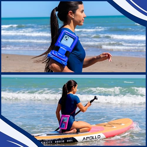 AQUAVAULT Floating Waterproof Phone Pouch, IPX8 Underwater, Large, 2 Pack | Underwater Phone Pouch with Dual Compartment for Phone & Valuables, Armband + Lanyard, Fits iPhone 17/16/15 Pro Max, S26/S25 - color: Blue and Pink