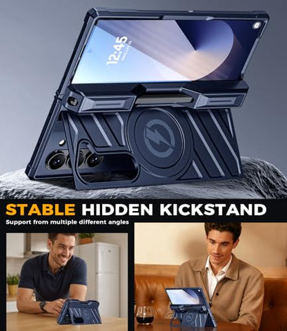 Professional Heavy-Duty Case for Galaxy-Fold-6: 360° Full-Body Protection with Hinge Cover, Magnetic Kickstand & S Pen Holder | Magsafe Compatible | for Samsung z fold 6 5G（2024） - color: Classic Blue