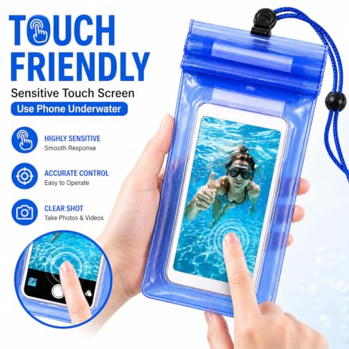 5 Pack 8.5" Multicolor Waterproof Phone Pouch, IP68 Universal Cell Phone Dry Bag Clear Case with Lanyard, Beach, Swimming, Cruise Ship Travel Essentials for iPhone 17 16 Pro Max,Samsung,and More
