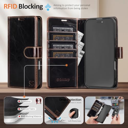 Shieldtop Compatible with MagSafe iPhone 17 Wallet Case,(Coffee) | 2 in 1 Detachable Magnetic,Credit Card Holder Slots,RFID Blocking,PU Leather,Kickstand,Flip Folio Phone Cover for Men & Women - color: Coffee-U1, size: iPhone 17 - 6.3"