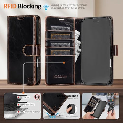 Shieldtop Compatible with MagSafe iPhone 17 Wallet Case,(Coffee) | 2 in 1 Detachable Magnetic,Credit Card Holder Slots,RFID Blocking,PU Leather,Kickstand,Flip Folio Phone Cover for Men & Women - color: Coffee-U1, size: iPhone 17 - 6.3"