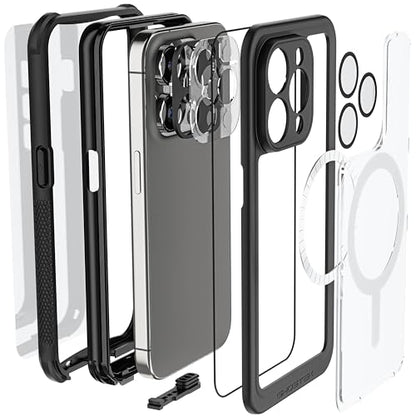 Ghostek Nautical Waterproof Apple iPhone 15 Pro Case with Holster Belt Clip - Screen & Camera Protector, MagSafe Compatible, Rugged Heavy Duty (6.1 Inch, Clear) - color: Clear, size: iPhone 15 Pro