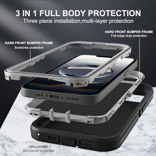 YKHJKLEC for iPhone 16e Case, Military Grade 3 in 1 Heavy Duty Shockproof/Drop Proof/Dust Proof Case with 2Pcs Tempered Glass Screen Protector (Black/Grey) - color: Black/Grey