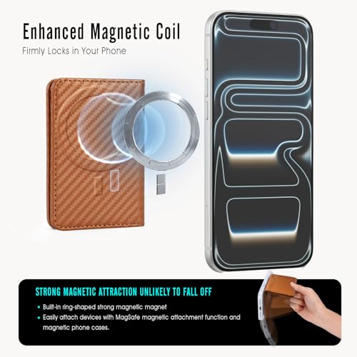 For MagSafe Wallet,Magnetic Card Holder RFID Blocking Wallet with 5 Card Slots & Cash Pocket For iPhone 17/16/ 15/14/ 13/12/ Pro/Max/Plus/Air Carbon Coffee - color: Carbon Coffee