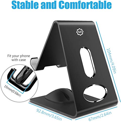 Phone Stand, Premium Phone Holder for iPhones, Android Smartphones & Mini Tablets –Sturdy Metal Phone Stand for Desk with Smart Cord Holder System