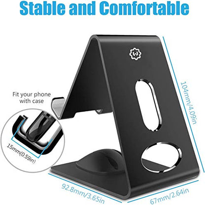 Phone Stand, Premium Phone Holder for iPhones, Android Smartphones & Mini Tablets –Sturdy Metal Phone Stand for Desk with Smart Cord Holder System