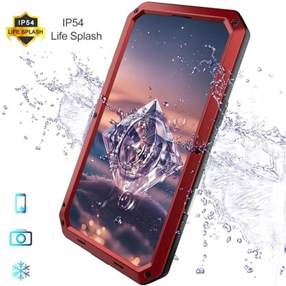 Compatiable with iPhone 17 Case,360 Full Body Protective Cover Heavy Duty Shockproof [Tough Armour] Aluminum Alloy Metal Case with Silicone Built-in Screen Protector - Red - color: Red