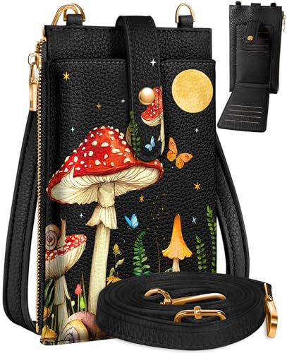 Miss Adola RFID Cell Phone Purse Crossbody Bag for Women | RFID Blocking, Card Slots, Dual Straps, Leather Phone Wallet, Magnetic Buckle, Smooth Zipper, Crossbody Purse for Daily Use - color: Moon Mushroom