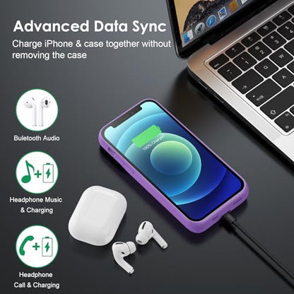 Battery Case for iPhone 12/12 Pro,[2025 Upgraded] 10800mAh Ultra-Slim Portable Extended Charger Case Cover for iPhone 12/12 Pro Charging Case (6.1 Inch)-Purple - color: Purple