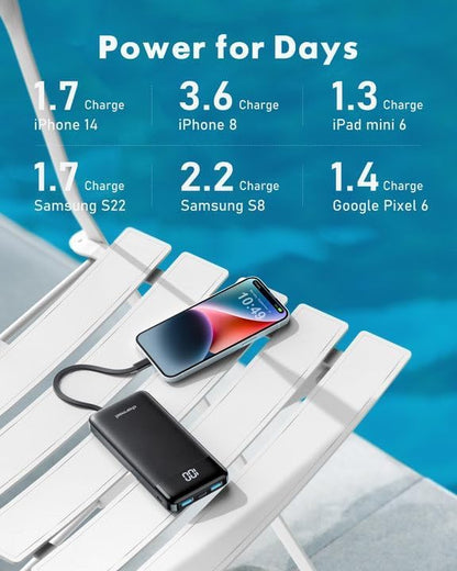 charmast Portable Charger Power Bank with Reinforced Built-in 4 Cables - color: Black