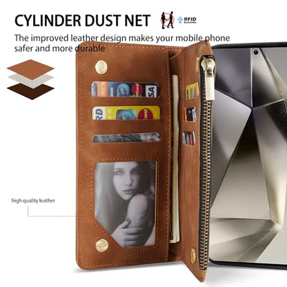 ZZXX Samsung Galaxy S24 Ultra 6.8 inch PU Leather Wallet Case with RFID Blocking, Card Slot, Kickstand (Brown) - color: Brown, size: Samsung Galaxy S24 Ultra