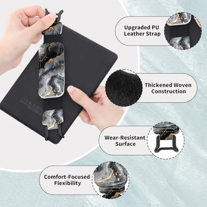 Secure Hand Strap for 6-7.5" Kindle and Tablets, Versatile Lightweight Faux Leather E-Book Grip Holder, Heavy-Duty E-Book Accessories for Reading Lover Gift (Black Marble) - color: Black Marble