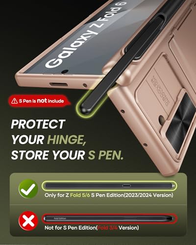 for Samsung Galaxy Z Fold 6 Case with S Pen Holder, Rose Gold - color: Rose Gold-P